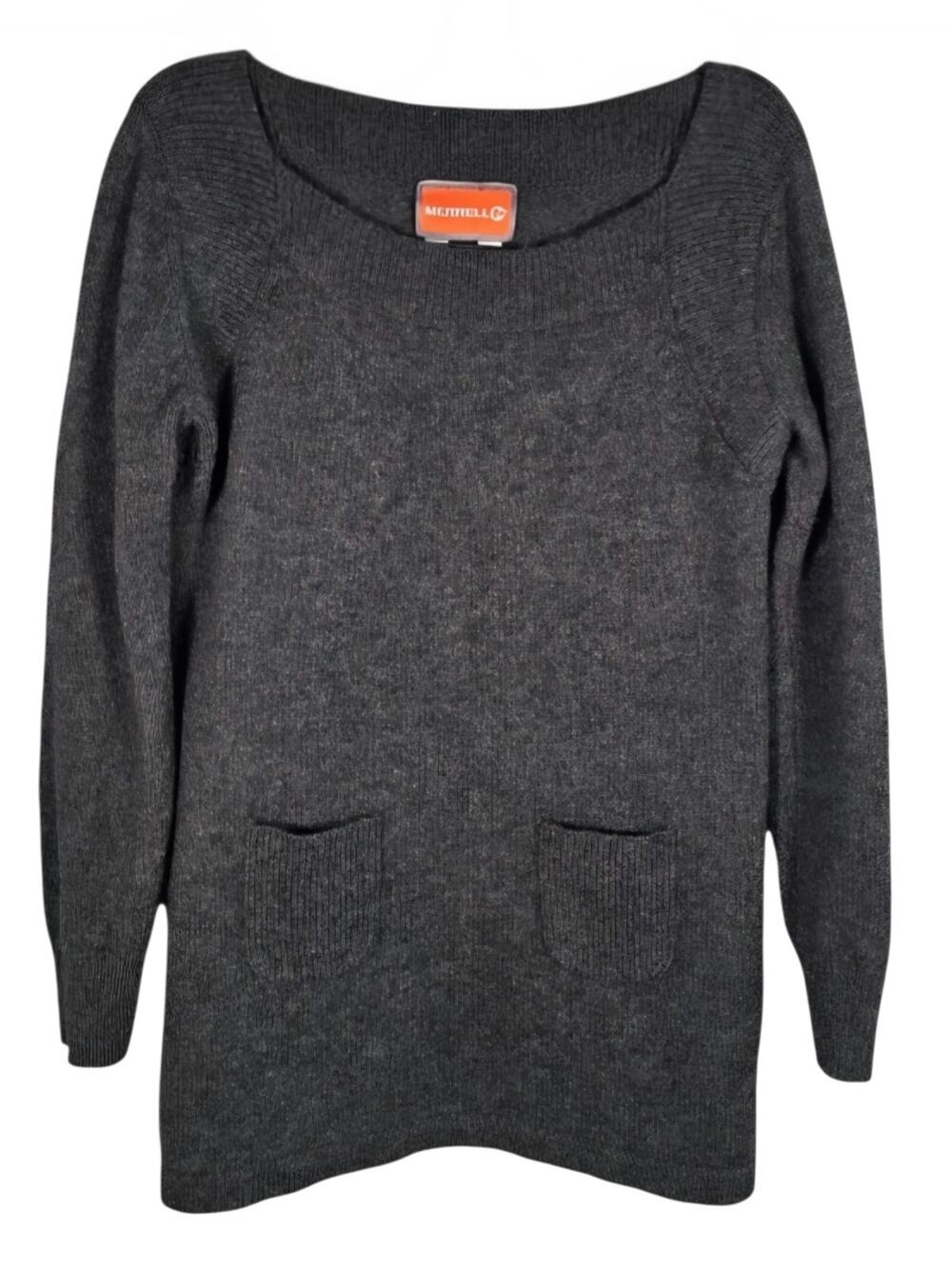 Merrell Wool Angora Blend Tunic Sweater Women's M Gray Long Sleeve Pockets